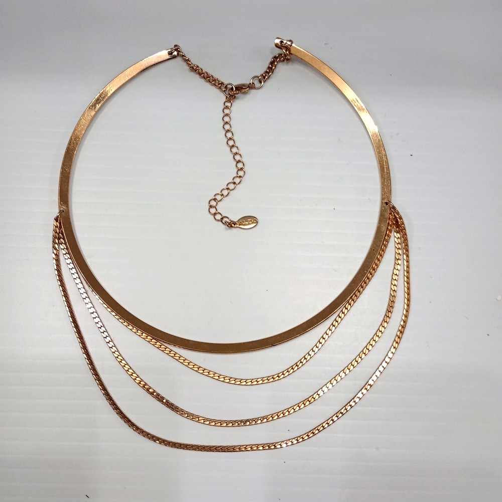 Aldo Gold Tone Multi-Layer Collar Statement Necklace Adjustable - Picture 8 of 8
